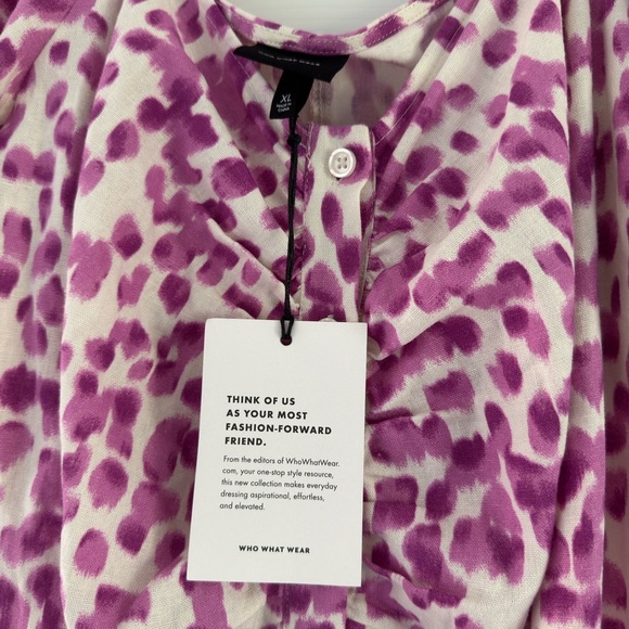 Who What Wear Dress M Violet Animal Print Linen Blend Puff Sleeve - Picture 4 of 5